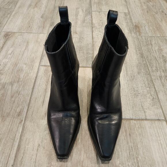 Aeyde Leather Chelsea Boots Womens Size 37 US 6.5 Black Ankle Block Heel Luxury - Picture 3 of 13